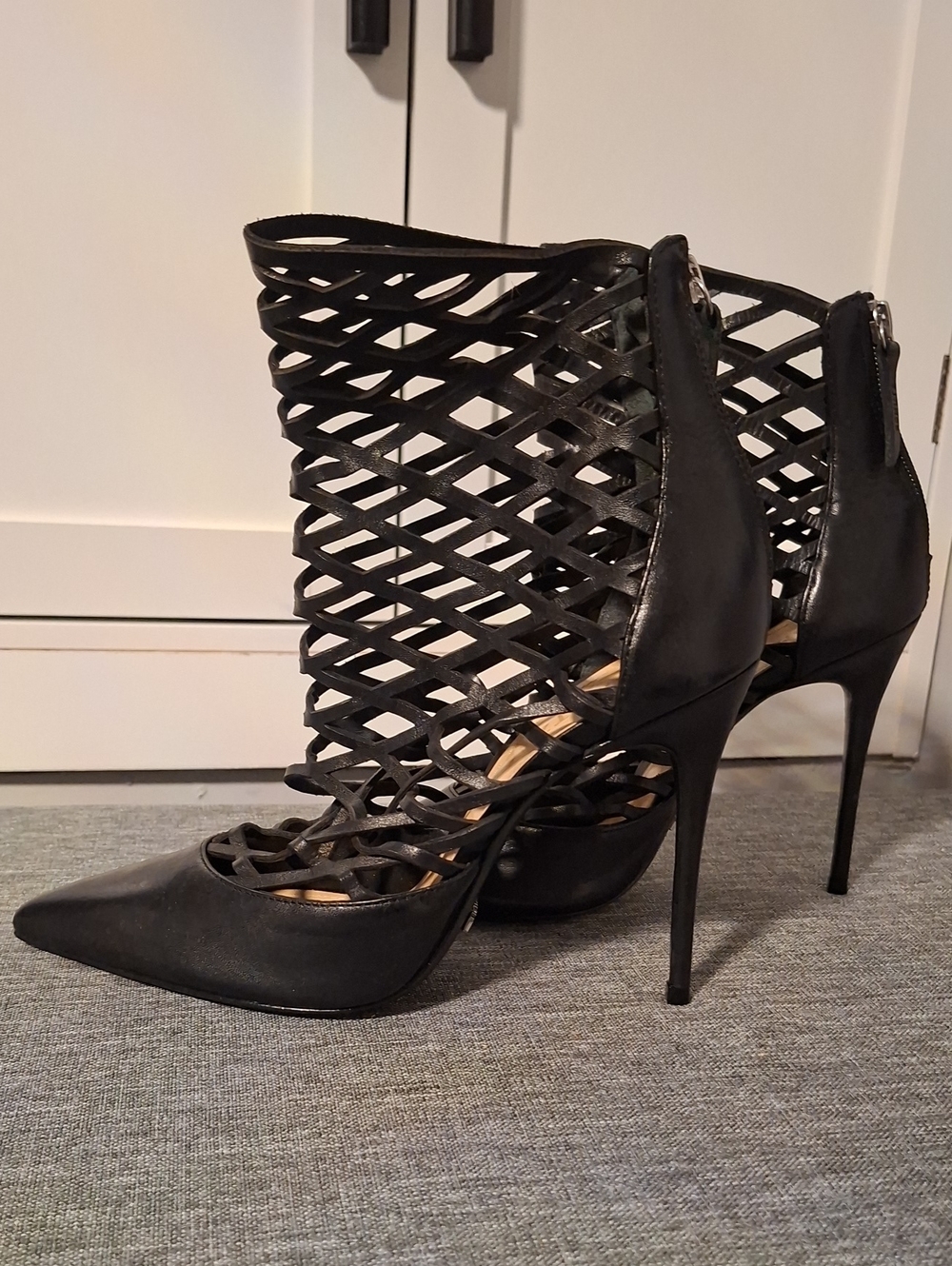 SCHUTZ Black Lattice‎ Cage Stiletto Heels